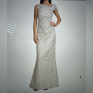 Teri Jon by Rickie Freeman Metallic Embossed Jacquard Gown